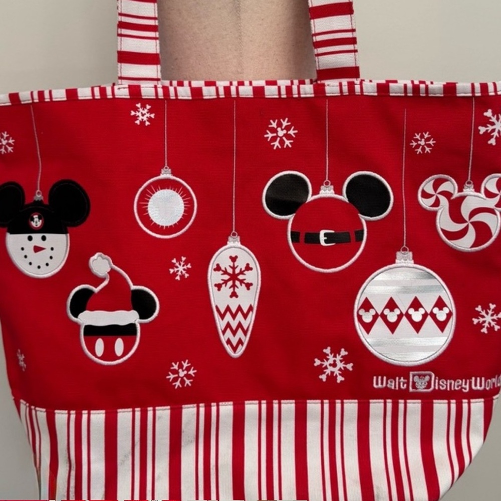 Disney Christmas Canvas Red Tote large with Silver Accents